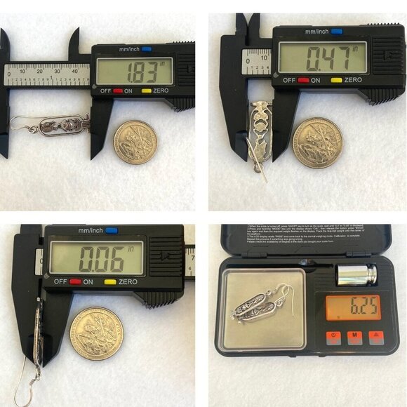 Sterling Silver 925 Egyptian Amulet Hieroglyph Scarab Cartouche Dangle Earrings - Picture 10 of 16